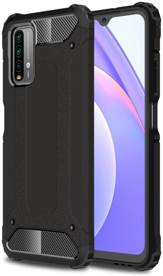 Xiaomi Poco M3/Redmi 9T Hoesje Shock Proof Hybride Back Cover Zwart afbeelding 1