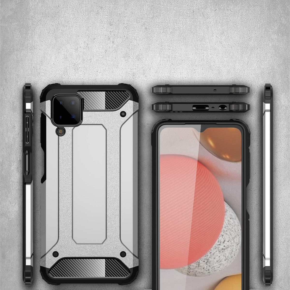 Samsung Galaxy A12 Hoesje Hybride Shock Proof Back Cover Donker Blauw afbeelding 4