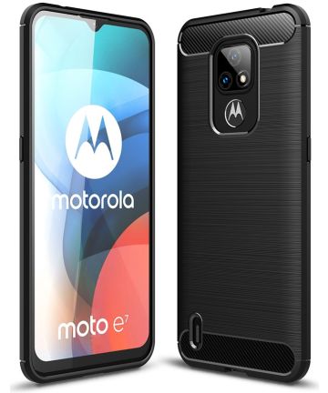 Motorola Moto E7 Hoesje Geborsteld TPU Flexibele Back Cover Zwart Hoesjes