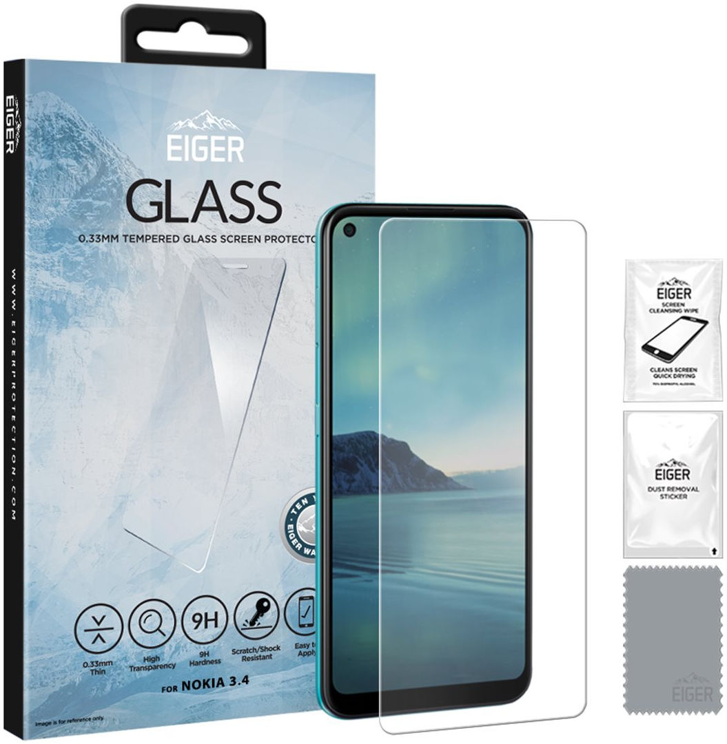 Eiger Nokia 3.4 Tempered Glass Case Friendly Screen Protector Plat afbeelding 1