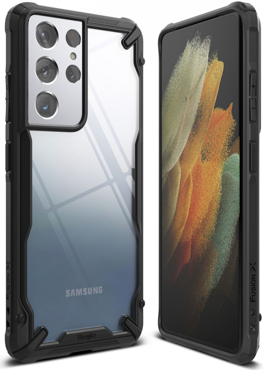 Ringke Fusion X Samsung Galaxy S21 Ultra Hoesje Transparant Zwart afbeelding 1