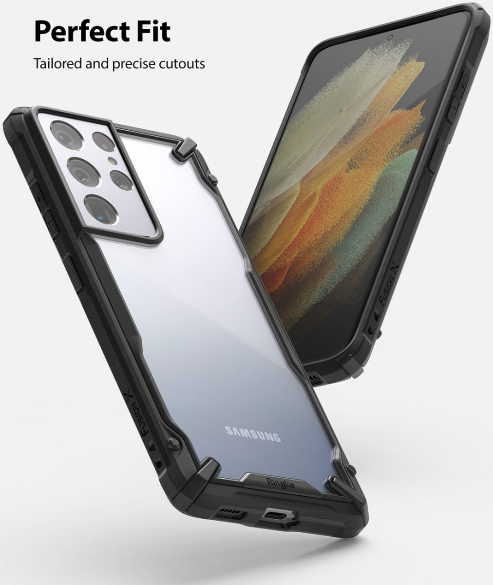 Ringke Fusion X Samsung Galaxy S21 Ultra Hoesje Transparant Zwart afbeelding 3