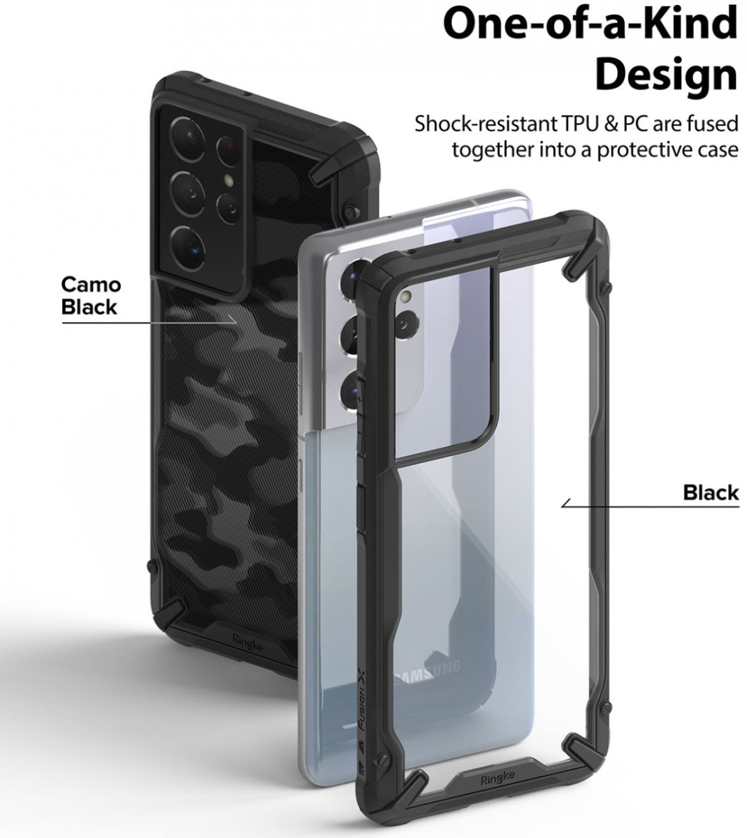 Ringke Fusion X Samsung Galaxy S21 Ultra Hoesje Transparant Zwart afbeelding 4