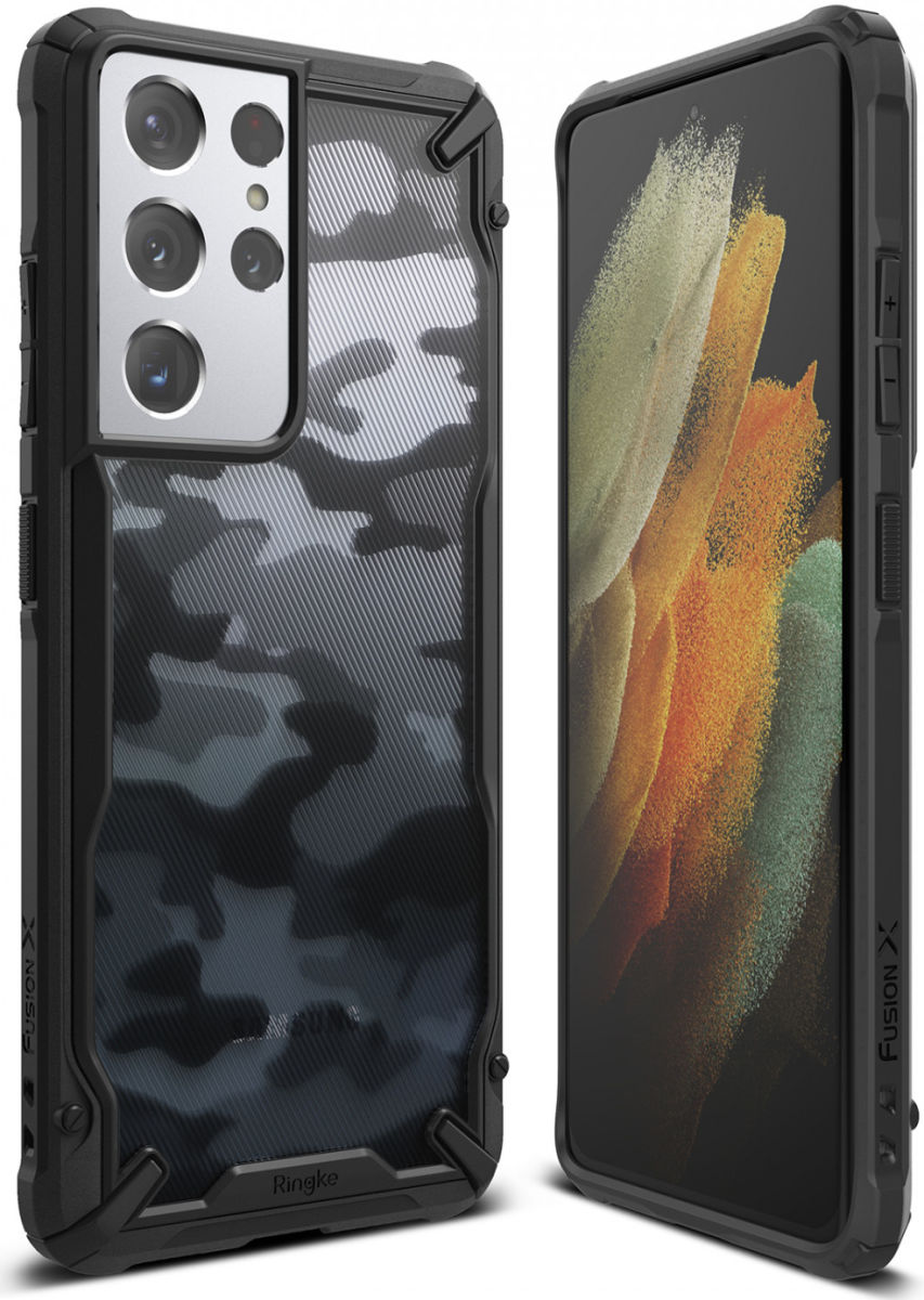 Ringke Fusion X Samsung Galaxy S21 Ultra Hoesje Camo Zwart afbeelding 1