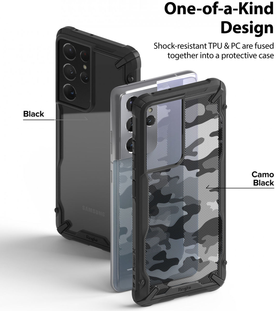 Ringke Fusion X Samsung Galaxy S21 Ultra Hoesje Camo Zwart afbeelding 4
