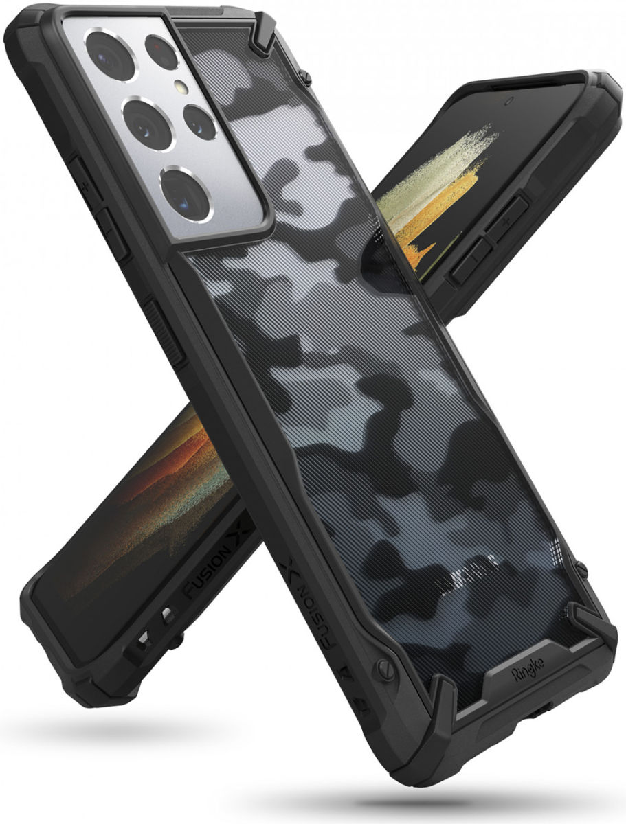 Ringke Fusion X Samsung Galaxy S21 Ultra Hoesje Camo Zwart afbeelding 9