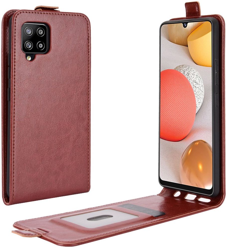 Samsung Galaxy A42 Hoesje Verticale Flip Case Bruin afbeelding 2