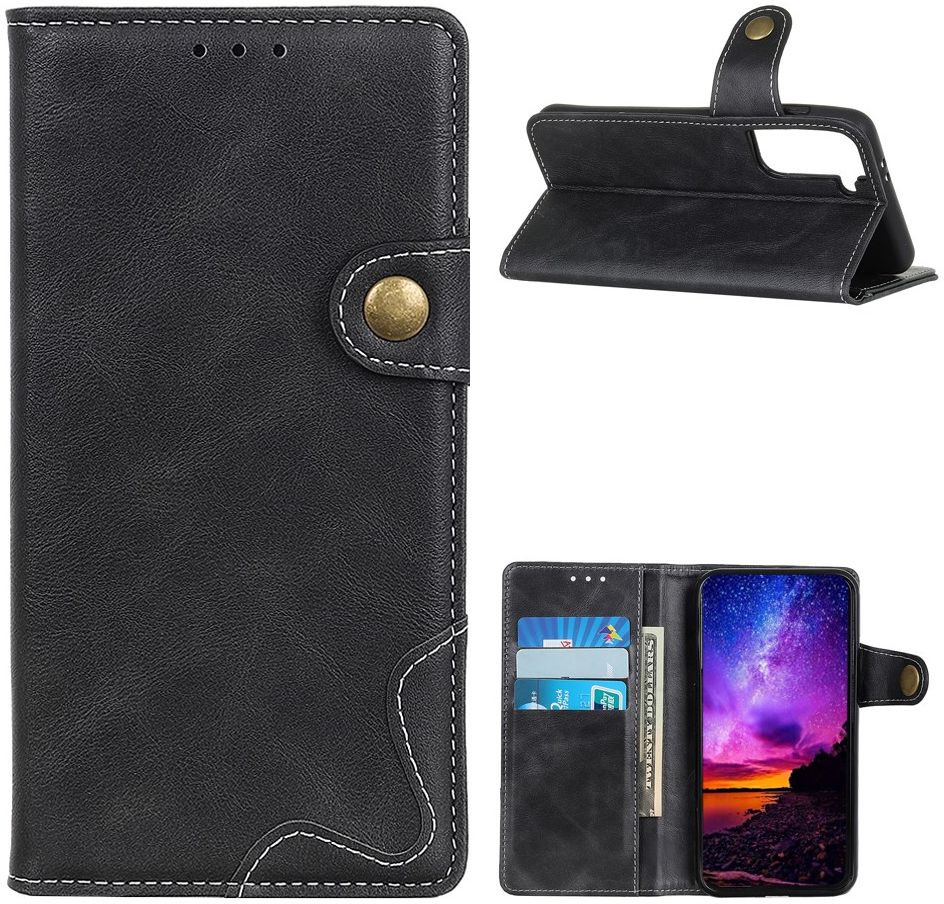 Samsung Galaxy S21 Hoesje Portemonnee met Drukknoop Sluiting Zwart afbeelding 5