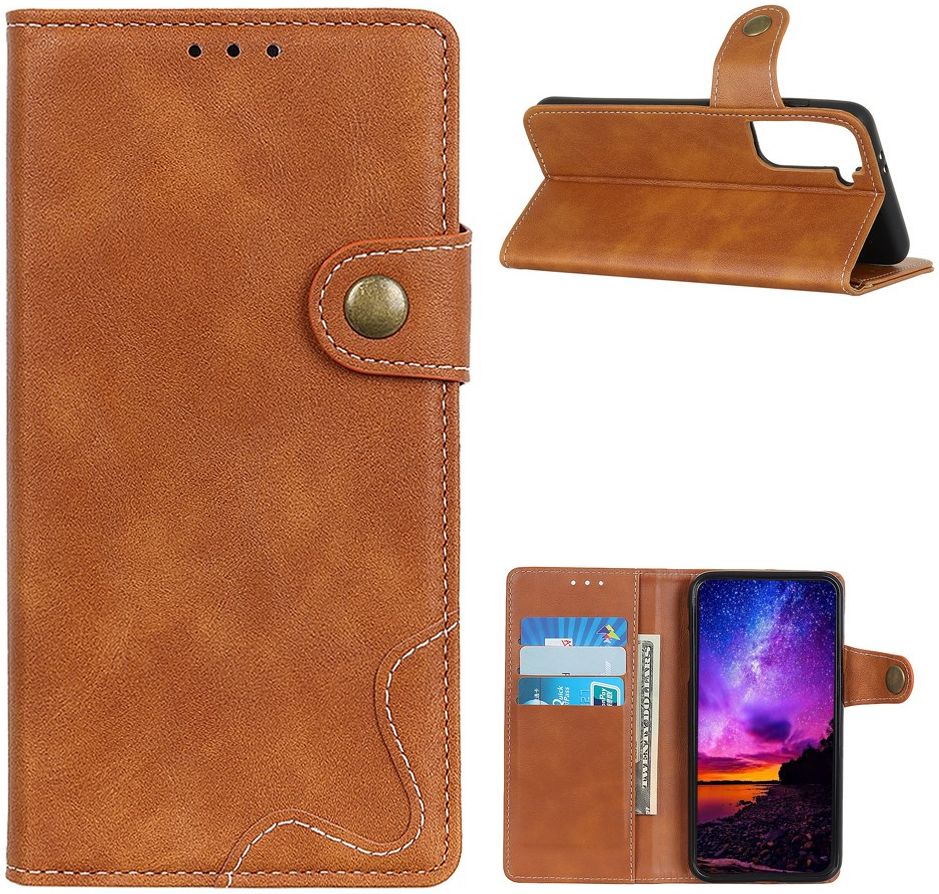 Samsung Galaxy S21 Hoesje Portemonnee met Drukknoop Sluiting Bruin afbeelding 5