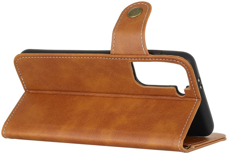 Samsung Galaxy S21 Hoesje Portemonnee met Drukknoop Sluiting Bruin afbeelding 7