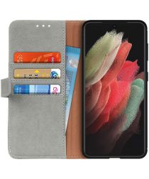 Samsung Galaxy S21 Ultra Hoesje Portemonnee Kunstleer Book Case Grijs