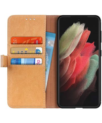 Samsung Galaxy S21 Ultra Hoesje Portemonnee Kunstleer Book Case Bruin Hoesjes