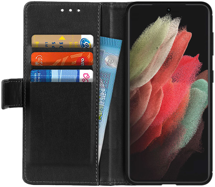 Samsung Galaxy S21 Ultra Hoesje Wallet Book Case met Pasjes Zwart afbeelding 1