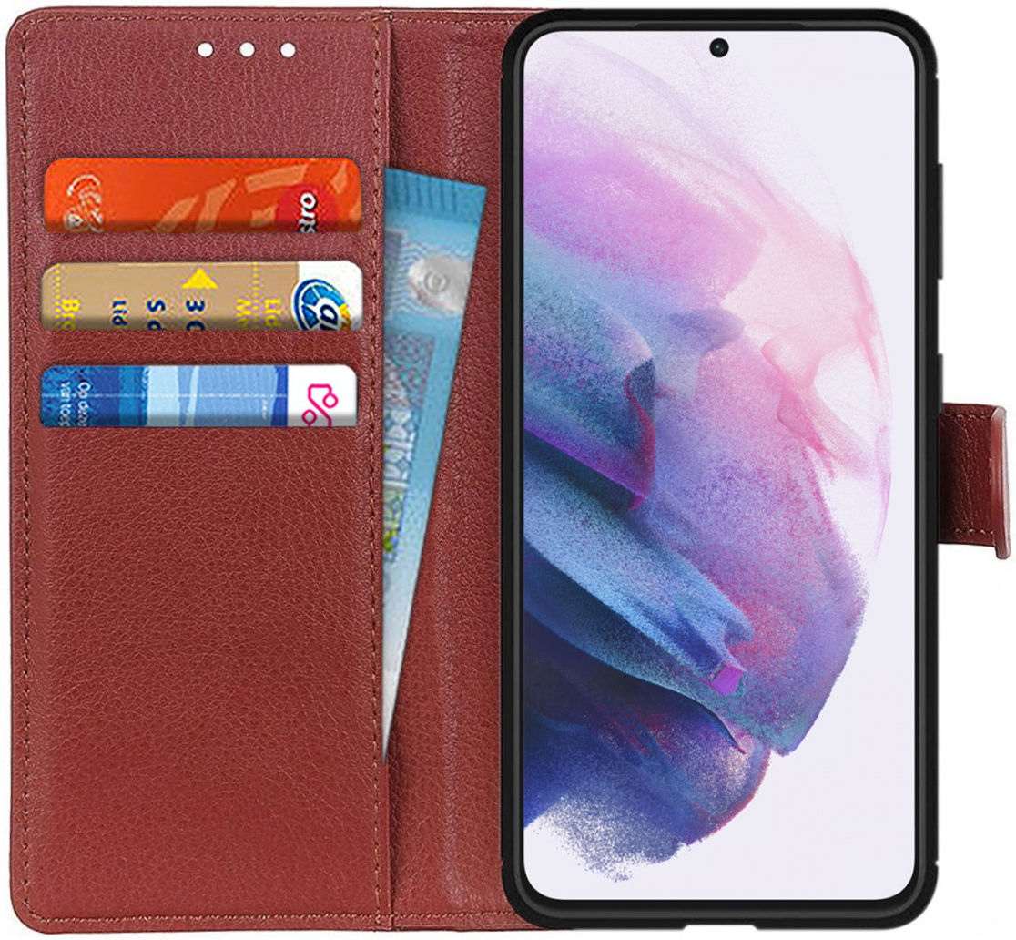 Samsung Galaxy S21 Plus Hoesje met Pasjes Book Case Kunstleer Bruin afbeelding 1