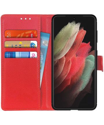 Samsung Galaxy S21 Ultra Hoesje met Pasjes Book Case Kunstleer Rood Hoesjes