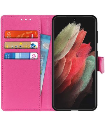 Samsung Galaxy S21 Ultra Hoesje met Pasjes Book Case Kunstleer Roze Hoesjes