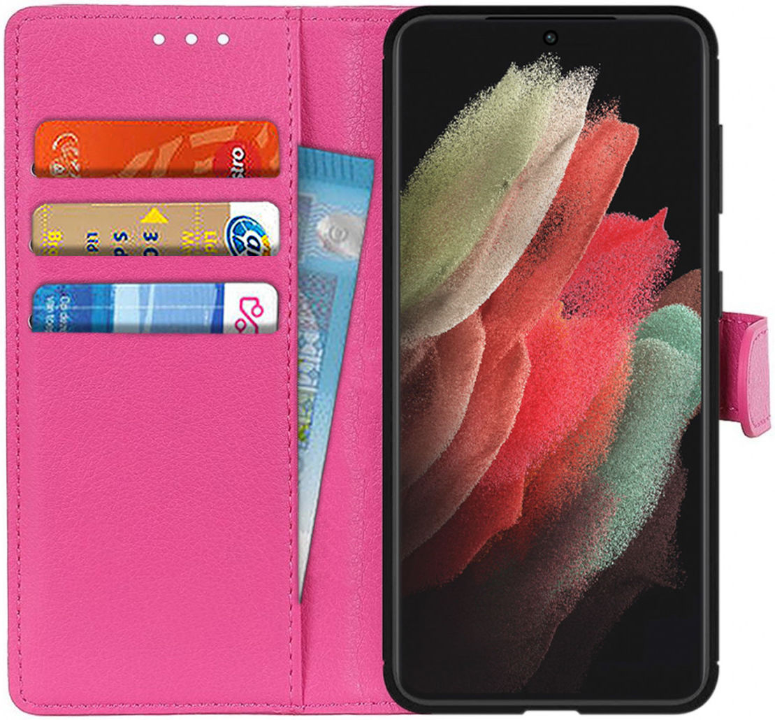 Samsung Galaxy S21 Ultra Hoesje met Pasjes Book Case Kunstleer Roze afbeelding 1