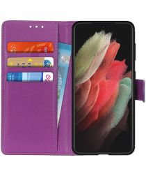Samsung Galaxy S21 Ultra Hoesje met Pasjes Book Case Kunstleer Paars