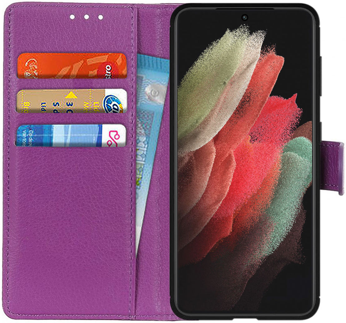 Samsung Galaxy S21 Ultra Hoesje met Pasjes Book Case Kunstleer Paars afbeelding 1