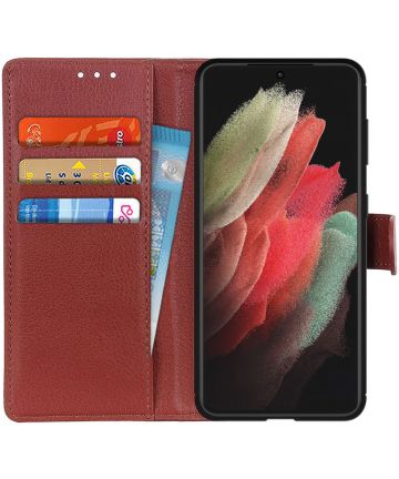 Samsung Galaxy S21 Ultra Hoesje met Pasjes Book Case Kunstleer Bruin Hoesjes