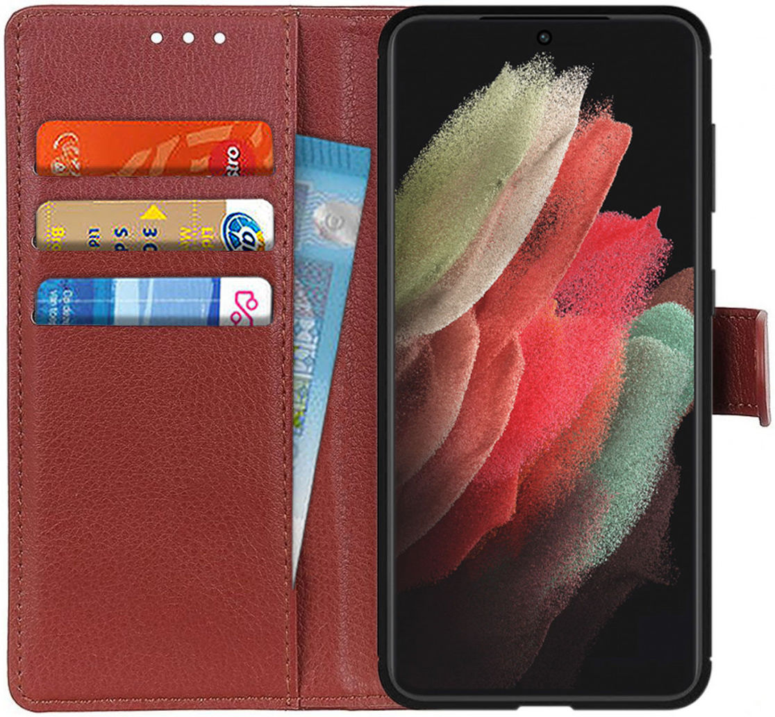 Samsung Galaxy S21 Ultra Hoesje met Pasjes Book Case Kunstleer Bruin afbeelding 1