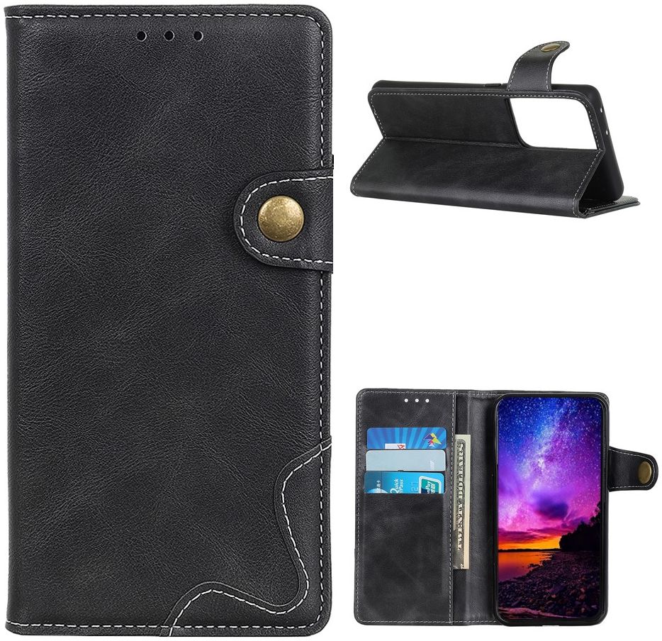 Samsung Galaxy S21 Ultra Hoesje Portemonnee Drukknoop Sluiting Zwart afbeelding 4