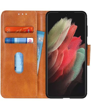 Samsung Galaxy S21 Ultra Hoesje Wallet Book Case Bruin Hoesjes