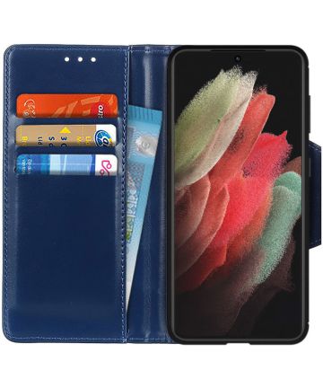 Samsung Galaxy S21 Ultra Hoesje Wallet Book Case Kunstleer Blauw Hoesjes