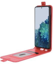 Samsung Galaxy S21 Hoesje Verticale Flip Wallet Case Kunstleer Rood