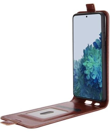 Samsung Galaxy S21 Hoesje Verticale Flip Wallet Case Kunstleer Bruin Hoesjes