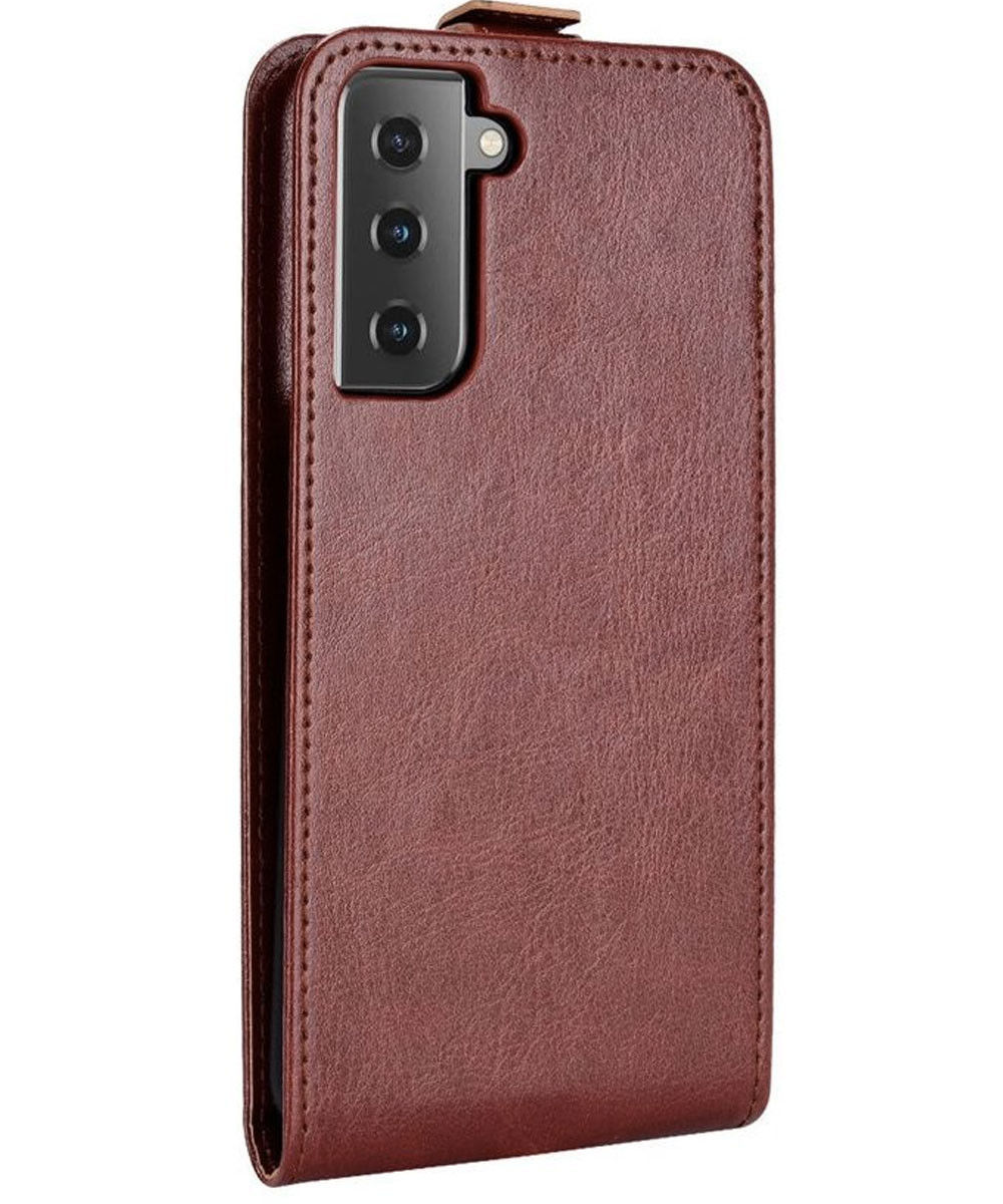 Samsung Galaxy S21 Hoesje Verticale Flip Wallet Case Kunstleer Bruin afbeelding 5