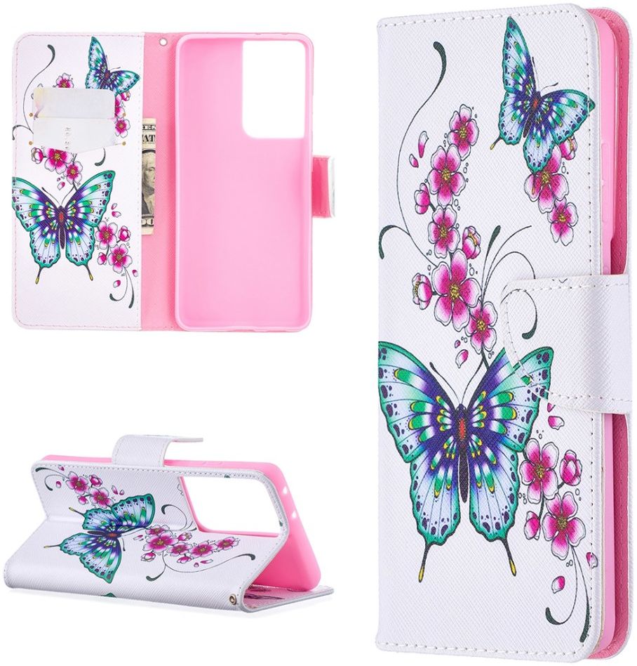 Samsung Galaxy S21 Ultra Portemonnee Hoesje met Vlinders/Bloemen Print afbeelding 4