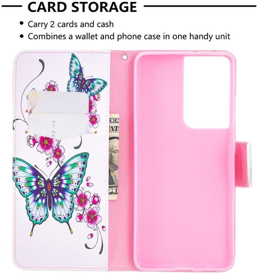 Samsung Galaxy S21 Ultra Portemonnee Hoesje met Vlinders/Bloemen Print afbeelding 3