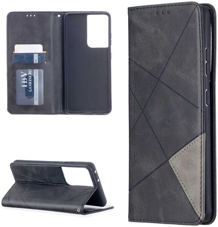 Samsung Galaxy S21 Ultra Hoesje Wallet Book Case Geometrie Zwart afbeelding 4