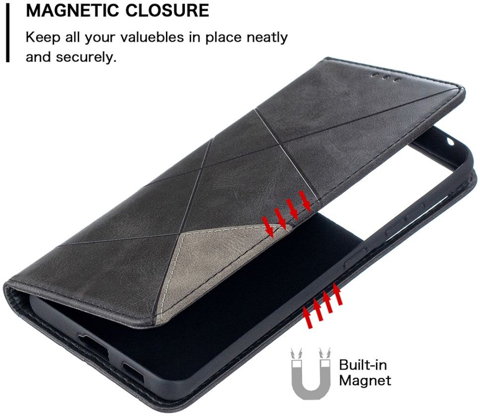 Samsung Galaxy S21 Ultra Hoesje Wallet Book Case Geometrie Zwart afbeelding 6