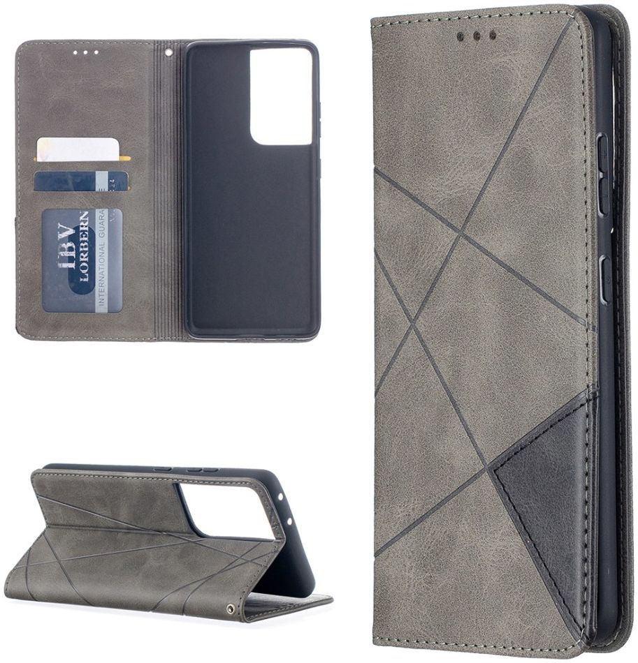 Samsung Galaxy S21 Ultra Hoesje Wallet Book Case Geometrie Grijs afbeelding 4