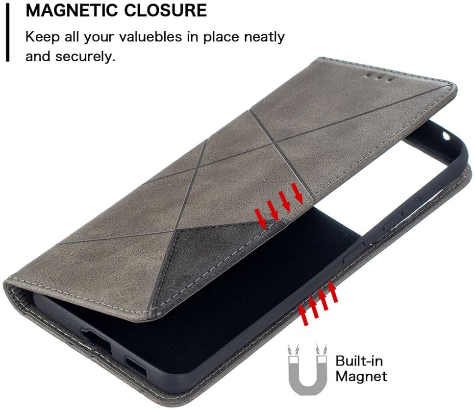 Samsung Galaxy S21 Ultra Hoesje Wallet Book Case Geometrie Grijs afbeelding 6