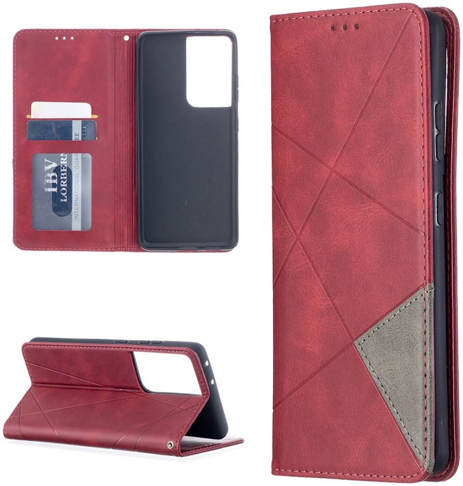 Samsung Galaxy S21 Ultra Hoesje Wallet Book Case Geometrie Rood afbeelding 4