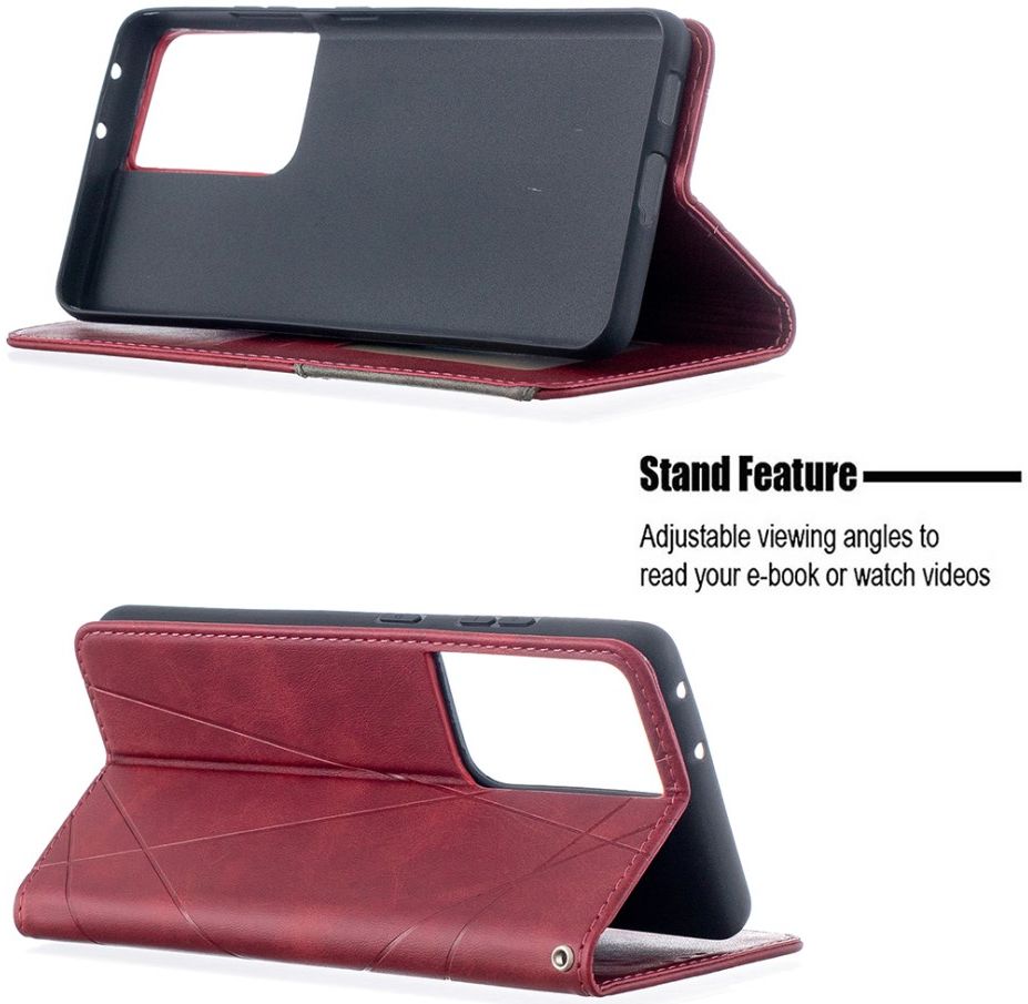 Samsung Galaxy S21 Ultra Hoesje Wallet Book Case Geometrie Rood afbeelding 5