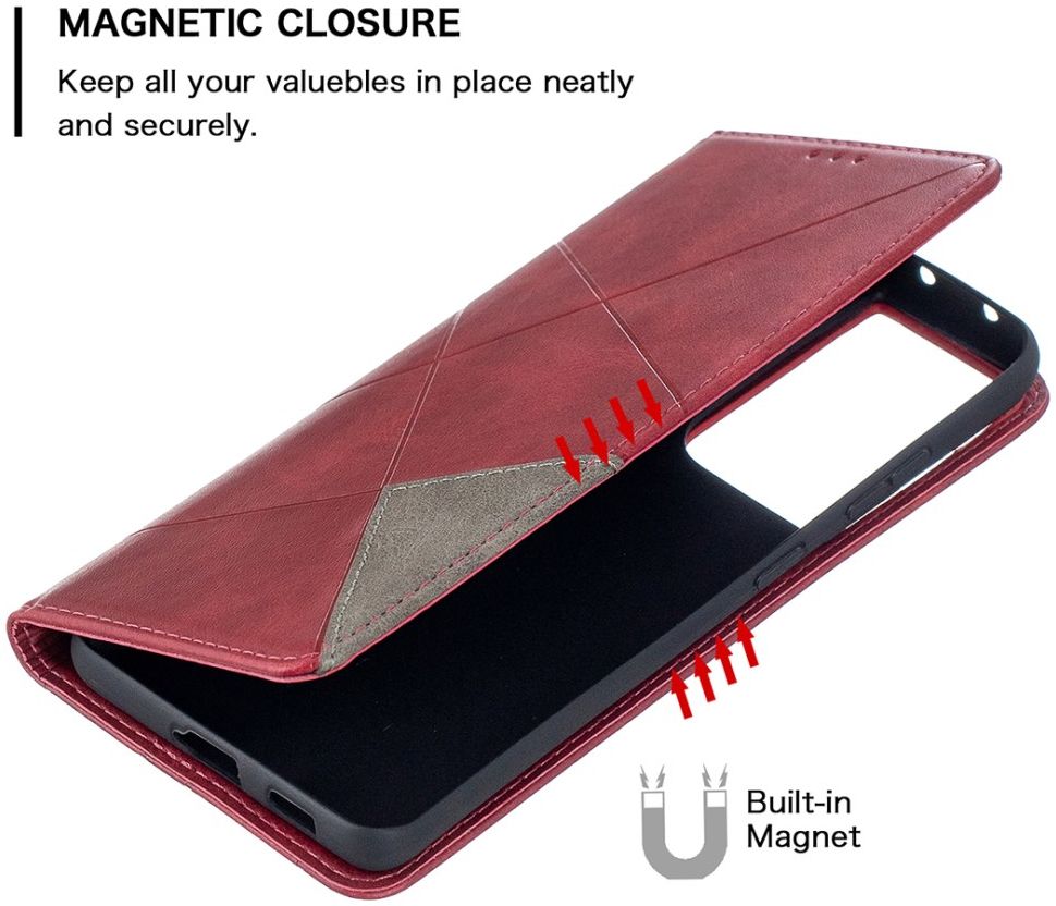 Samsung Galaxy S21 Ultra Hoesje Wallet Book Case Geometrie Rood afbeelding 6