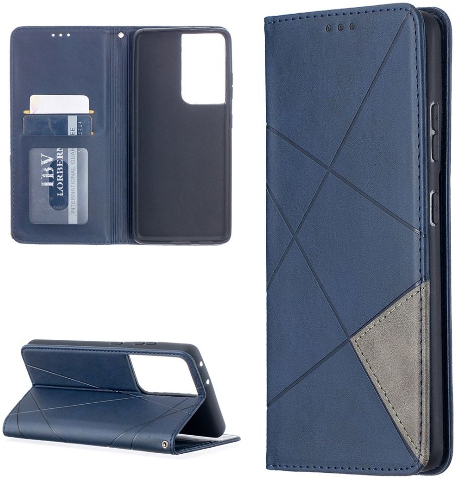 Samsung Galaxy S21 Ultra Hoesje Wallet Book Case Geometrie Blauw afbeelding 4