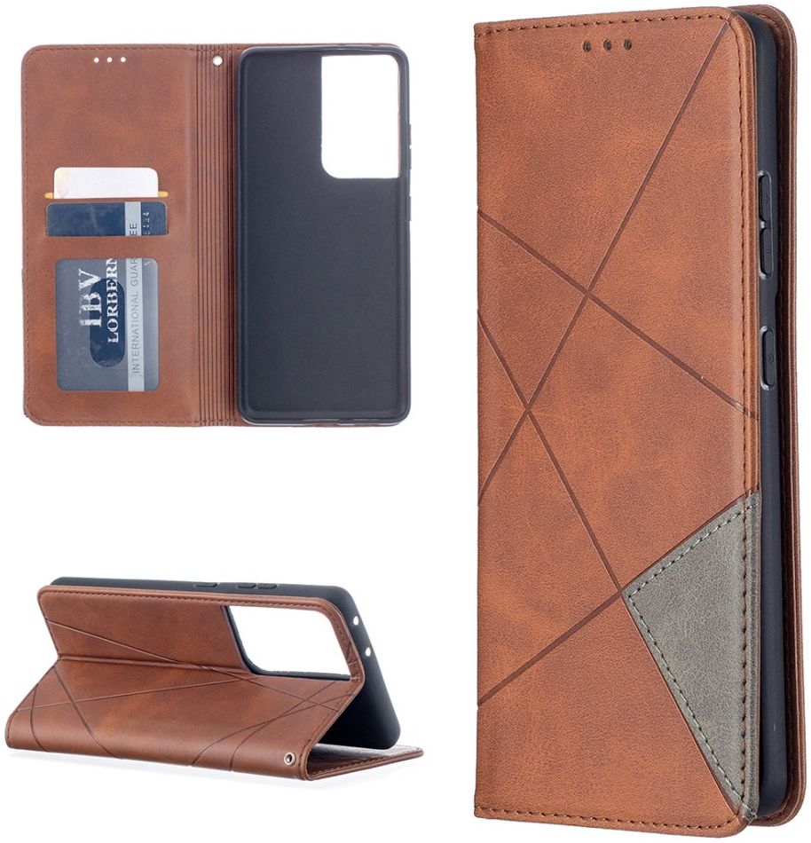 Samsung Galaxy S21 Ultra Hoesje Wallet Book Case Geometrie Coffee afbeelding 4