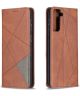 Samsung Galaxy S21 Plus Hoesje Wallet Book Case Geometrie Design Bruin