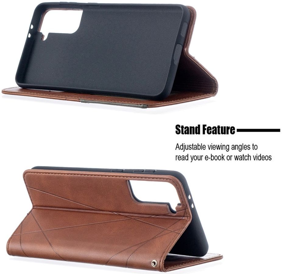 Samsung Galaxy S21 Plus Hoesje Wallet Book Case Geometrie Design Bruin afbeelding 5