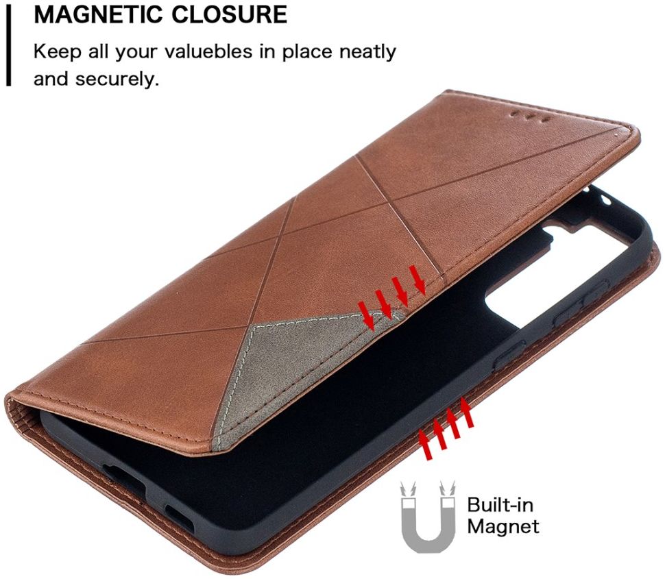 Samsung Galaxy S21 Plus Hoesje Wallet Book Case Geometrie Design Bruin afbeelding 6