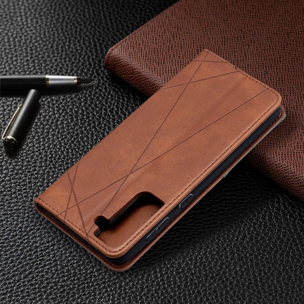 Samsung Galaxy S21 Plus Hoesje Wallet Book Case Geometrie Design Bruin afbeelding 9