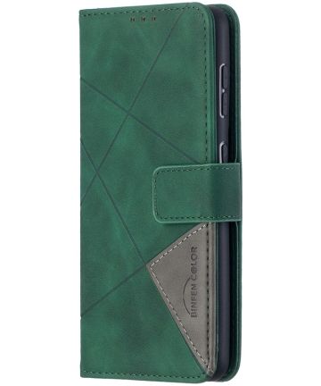 Samsung Galaxy S21 Hoesje Wallet Book Case Geometrisch Design Groen Hoesjes