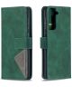 Samsung Galaxy S21 Hoesje Wallet Book Case Geometrisch Design Groen