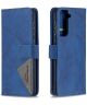 Samsung Galaxy S21 Hoesje Wallet Book Case Geometrisch Design Blauw