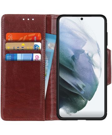 Samsung Galaxy S21 Plus Hoesje Wallet Book Case Kunstleer Bruin Hoesjes